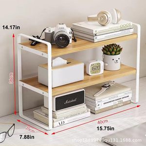 Estante de escritorio de 3 niveles, organizador de madera y metal para oficina, estante de almacenamiento con soporte para libros, cámara, reloj y cosméticos - Product Image 1