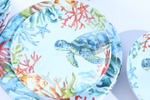 Nouvelle série Ocean, vaisselle en mélamine écologique sans BPA, assiette tortue de mer pour fête, assiettes rondes personnalisées - Product Image 3