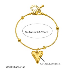 Nuovo europeo e americano Dinky braccialetti di perline distinti oro cuore ciondolo bracciale per il tempo libero ogni giorno indossare gioielli per le donne - Product Image 6