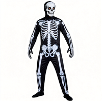 Damen Skelett-Kostüm Silberner Knochen-Print Jumpsuit mit Umhang Halloween Faschingskostüm