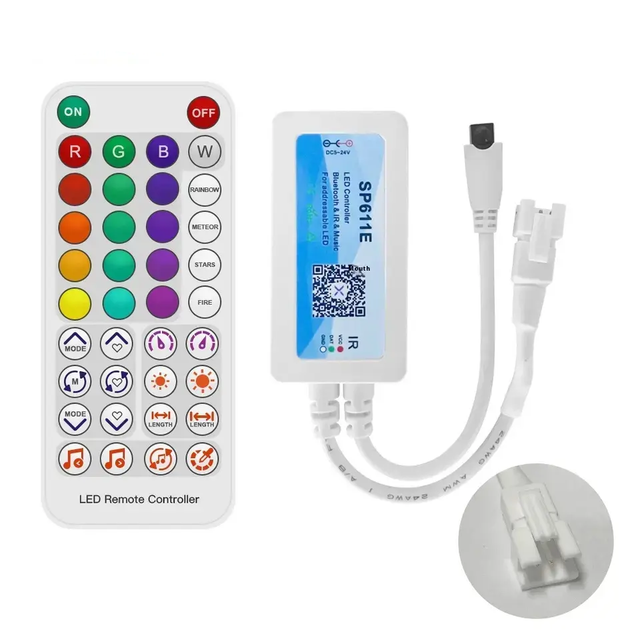 WS2812b WS2811F SPI RGB Pixel LED Controller USB DC 5-24V 600-Pixel IP20 Remote Control Music Sync APP & BT Dimmers