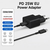 Chargeur mural EU PD 25W avec câble de 1 m, kit de charge super rapide, adaptateur secteur USB C, adaptateur secteur pour ordinateur portable, appareil photo, smartphone, hub