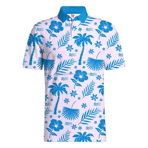 Chemise de golf hawaïenne pour hommes polo en polyester, spandex, séchage rapide extensible polo de golf surdimensionné à sublimation personnalisée pour hommes