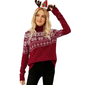 Pullover moda natale donna maglia top brutto maglione motivo innevato maglione dolcevita tinta unita