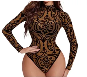 Body trasparente in pizzo traspirante pagliaccetto Vintage manica lunga Sexy ragazze un pezzo tuta abiti - Product Image 1