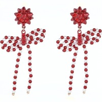 Anting Salju Natal Baru, Anting Manik-Manik Berwarna dengan Hiasan Bunga dan Pita Natal