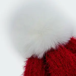 Best Selling Kids Girl In Winter Red Rabbit Fur Beanies Hat Matched Warm Soft Pom Pom Beanies