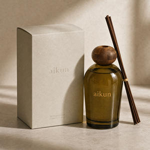 Aikun Large Capacity 2000ml Amber Glass Rounded Wooden Cap <b>Reed</b> <b>Diffuser</b> with Long Brown Fragrance Sticks and Textured Gift Box - Product Image 1
