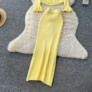 महिलाओं 2 टुकड़ा सूट लैपल लंबी आस्तीन पतली शीर्ष और उच्च कमर वाली पेंसिल स्कर्ट फ्रेंच शैली दो-टुकड़ा सेट - Product Image 4