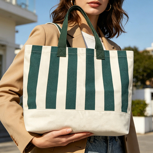 Sac fourre-tout en toile de coton écologique et durable avec motif rayé vertical classique pour la vente en gros – Sac à bandoulière esthétique - Product Image 3