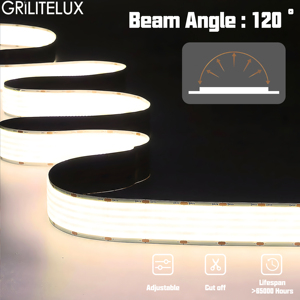 Tira de LED COB, 960 LED, 3 Filas, 24V, 15mm, Blanco Cálido, para Decoración Interior Lineal, Profesional y Arquitectónica - Product Image 5