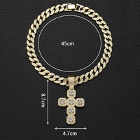 Nouvelle chaîne cubaine de 15mm de largeur avec alliage et strass Hip Hop Big Cross Pendant Necklace