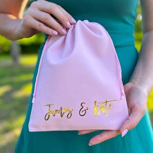ถุงใส่เครื่องประดับส่วนบุคคล, กระเป๋าใบเล็ก, ถุงผ้ากระสอบสำหรับของขวัญงานแต่งงาน, กระเป๋าใส่เหรียญ, ถุงกำมะหยี่พร้อมชื่อสั่งทำ, ถุงใส่ของขวัญเพื่อนเจ้าสาว - Product Image 1