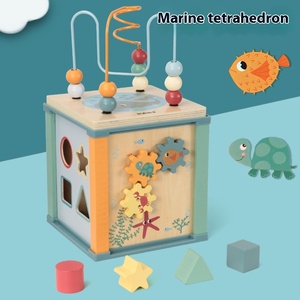 Montessori Ocean Animal Wooden Bead Maze Activity Cube Early Educational Toys Color <b>Shape</b> Matching <b>Blocks</b> for Kids Boys & Girls - Product Image 5