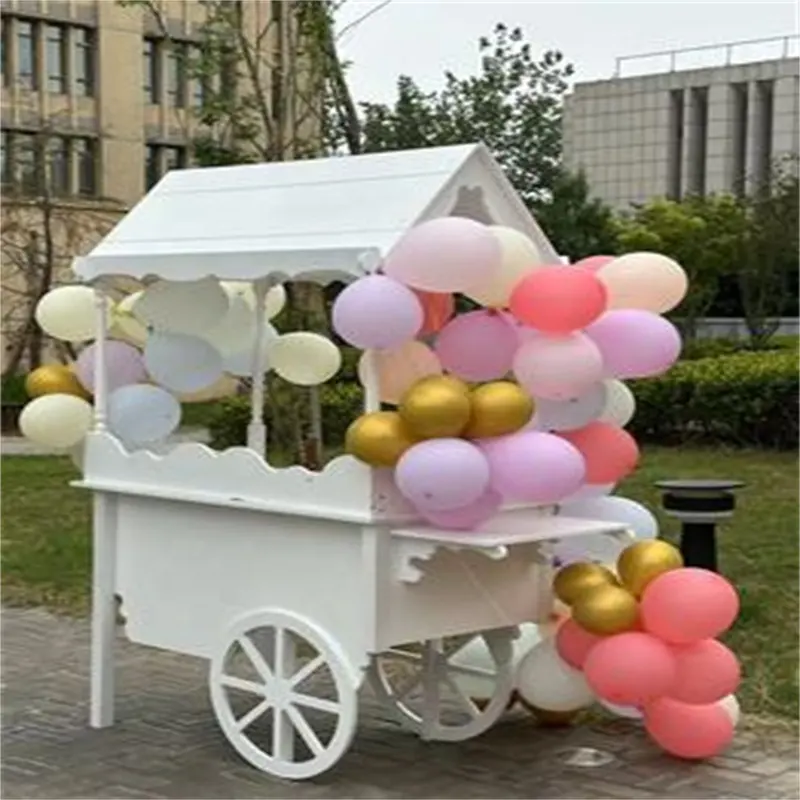 Spot Verkoop Wit Met Wielen Bloem Decoratieve En Voedsel Snoepwagen Hout Display Bruiloft Feest Dessert Zoete Kar