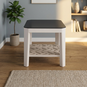 Modern <b>Plastic</b> Coffee Table With <b>Storage</b> <b>Shelf</b> Black Top Beige Frame Living Room Furniture - Product Image 2