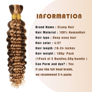 Honey Blonde Cabello humano trenzado Onda profunda Bull Highlight Trama No Curly Trenzado Extensiones de cabello trenzado para trenzas bohemias - Product Image 3