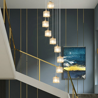 Lustre long pour escalier, luminaire de luxe en fer forgé, style nordique simple et moderne, pour villa, pavillon, restaurant rotatif, LED central