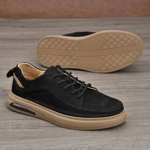 Chaussures bateau en cuir pour hommes, bout rond, à lacets, semelle intermédiaire confortable en EVA, semelle extérieure en caoutchouc, toutes saisons, couleur unie - Product Image 2