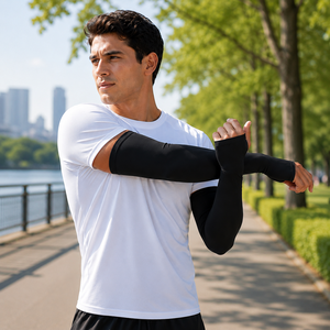 Custom UV Protection Cooling <b>Compression</b> Sports Cycling Running Sun Protection Breathable Black Men <b>Arm</b> <b>sleeves</b> - Product Image 2