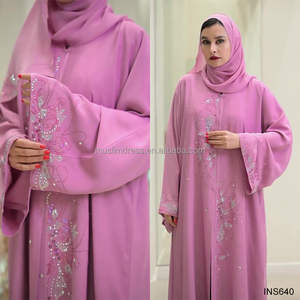 Conjunto de Abaya y Hiyab Abiertos con Pedrería Hotfix Estilo Dubái, Lujo Discreto, Venta al por Mayor, Abaya Abierta por Delante, Ropa Islámica Musulmana - Product Image 3