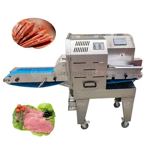 商用圆角切割机熟切肉机与传送带连接，用于烤肉炖肉