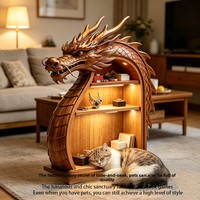 Nouvelle Maison pour Chat Créative en Bois Massif Multi-Niveaux, Forme Dragon Chinois Traditionnel, Intégrée avec Rangement pour Animaux, Modèle 2026