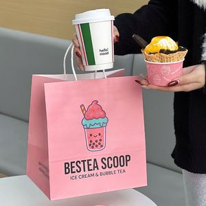 Sacs à emporter jetables en papier kraft biodégradable imprimés sur mesure, écologiques, pour gâteaux, thé à bulles et crème glacée - Product Image 2