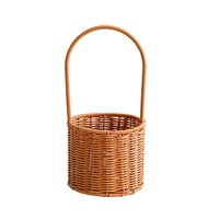 Panier à main en faux rotin, pot de fleurs rond en plastique tressé, porte-fruits, rangement décoratif rustique pour la maison et le jardin