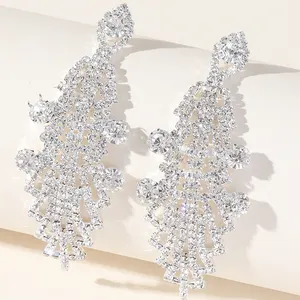 südkoreanische s925 ohrring hersteller direktverkauf diamant eingebrachter wasserdiamant langer streifen quaste übertriebene ohrringe