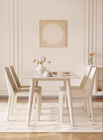 Ensemble table et chaises de salle à manger rectangulaire moderne et simple en bois blanc crème avec plateau en pierre frittée, 4 places, durable et écologique