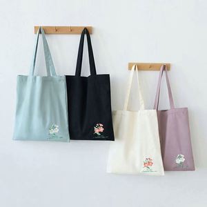 Bolsa de Mano de Lona Bordada con Flores Personalizada de 9oz para Mujer, Bolsa de Compras de Lona de Algodón con Bordado Floral - Product Image 2