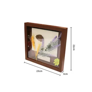 Оптовая продажа, многофункциональная настенная декоративная рамка для фотографий с изображением сушеных цветов ручной работы, деревянная коробка для теней