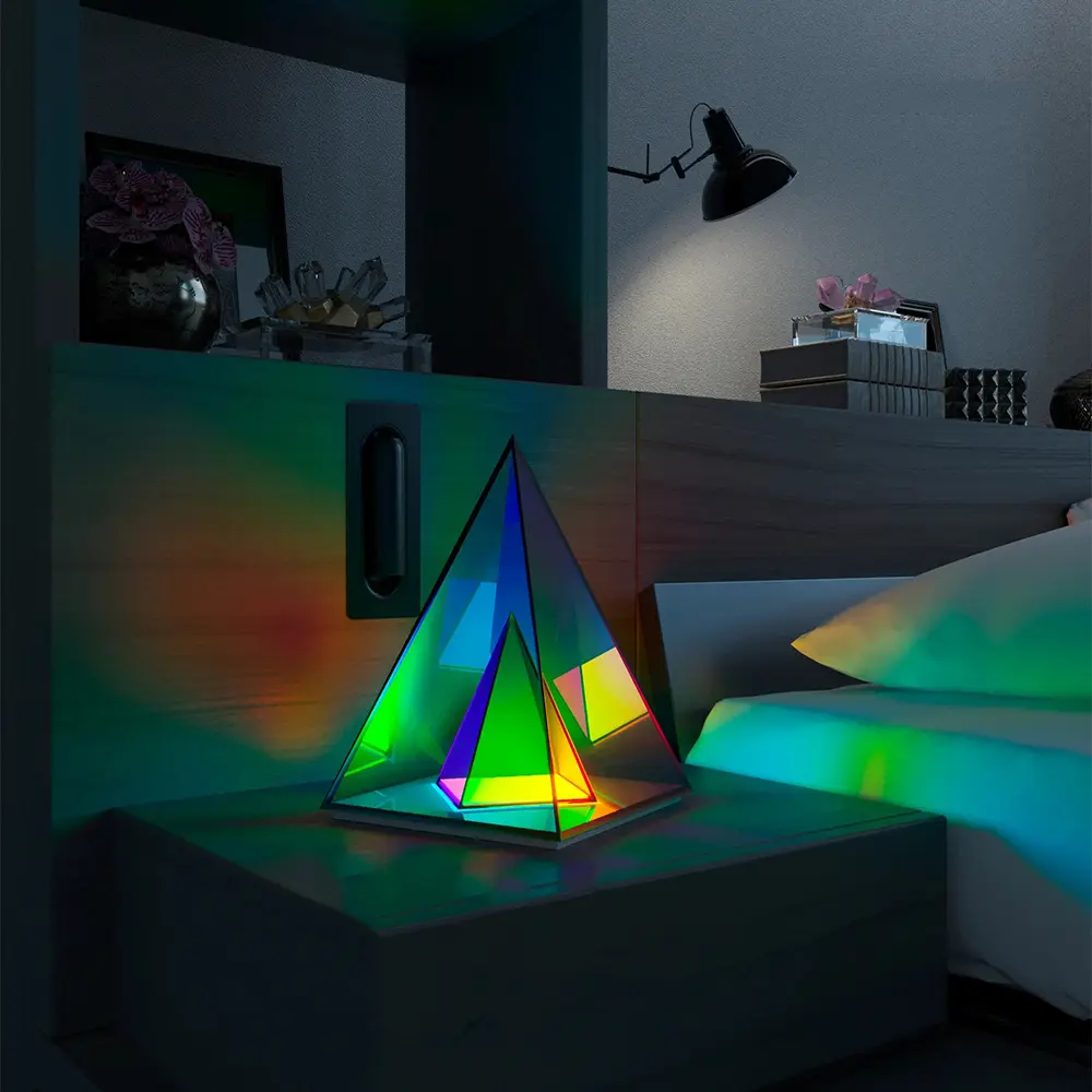 Modern Popular Acrylic Pyramid Triangle Night Light Bedroom Bedside Multicolor Cube Lamp Table