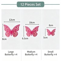 12 pièces/paquet Autocollants muraux 3D creux en forme de papillon, autocollants muraux adhésifs pour la décoration de la chambre à coucher, décoration de fête d'anniversaire, décalcomanies murales DIY