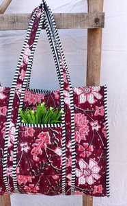 Bolso tote de algodón acolchado estilo boho hecho a mano, con estampado a mano, para compras, viajes, bolso de hombro para mujer - Product Image 2
