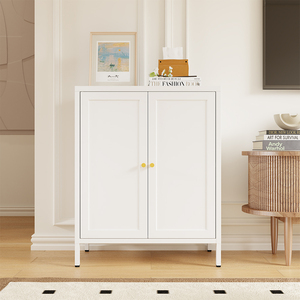 ארון אחסון לבן רב-מפלסי בסלון עמיד בפני אבק ואחסון ארון תצוגה עם דלת כפולה - Product Image 5