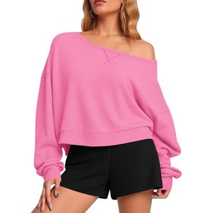Sudadera Corta Personalizada para Mujer, con Hombros Descubiertos, Manga Larga, Estilo Holgado, Informal, para Otoño - Product Image 1