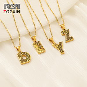 Zogxin Gold Plated Letter Necklace Stainless Steel Pendant Alphabet Chain Women Jewelry Gift Fashion Accessory - Product Image 1