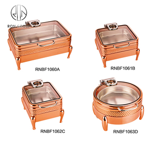 Plato de frotamiento moderno de lujo fabricado en <span class=keywords><strong>China</strong></span>, calentador de alimentos de acero inoxidable 304, tapa de vidrio de lujo para Catering de Hotel - Product Image 2