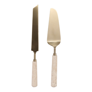 Set per Servire Insalata con Manico in Travertino, Utensili da Cucina Moderni, Servizi da Tavola Decorativi per l'Intrattenimento - Product Image 1