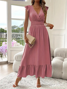 Robe débardeur mi-longue à motif floral rétro pour femme 2026, col en V profond, volants et taille naturelle - Product Image 2