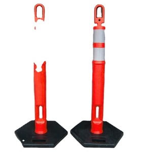 Red and White PE Delineator Pole Post Rubber Warning Column with Base for Road Traffic Parking Sign <b>Safety</b> Made of Plastic - Product Image 1