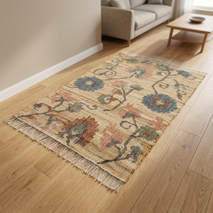 Alfombra Floral con Flecos, Decorativa, para Sala de Estar, Dormitorio, o como Adorno para Sofá - Product Image 6
