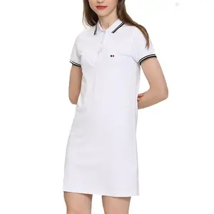उच्च गुणवत्ता महिलाओं गर्मी लघु आस्तीन पोलो शर्ट अंचल 100% कपास आकस्मिक स्लिम टेनिस पोलो पोशाक