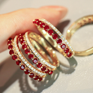 อาซูโอ 18K แหวนทองคำแท้สีเหลืองหรูหราประดับทับทิมธรรมชาติและเพชรแท้ ของขวัญสำหรับผู้หญิง สวมใส่ได้ทุกวัน สวยงามคลาสสิก เครื่องประดับ Au750 - Product Image 5