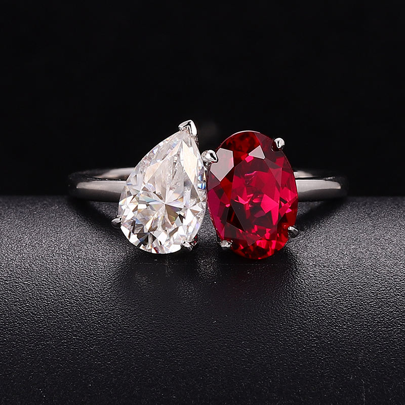 solid 14k gold lab gemstone+ moissanite ring