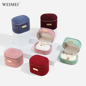 WEIMEI Premium Soft Suede Jewelry Case Unique Curved Design Gold Embossed Logo for <b>Ring</b> Necklace Packaging - Product Image 3