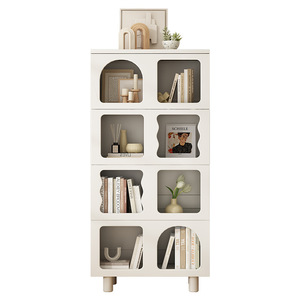 Precio de fábrica Estante para librería Gabinete bajo Combinación de almacenamiento para el hogar Gabinete de almacenamiento Estudio Estilo crema Gabinete Estantería con patas - Product Image 5
