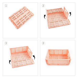 Folding Basket Pp Cute Fruit Collapsible Crate Foldable Box Storage Plastic Pink Crate Storage Box